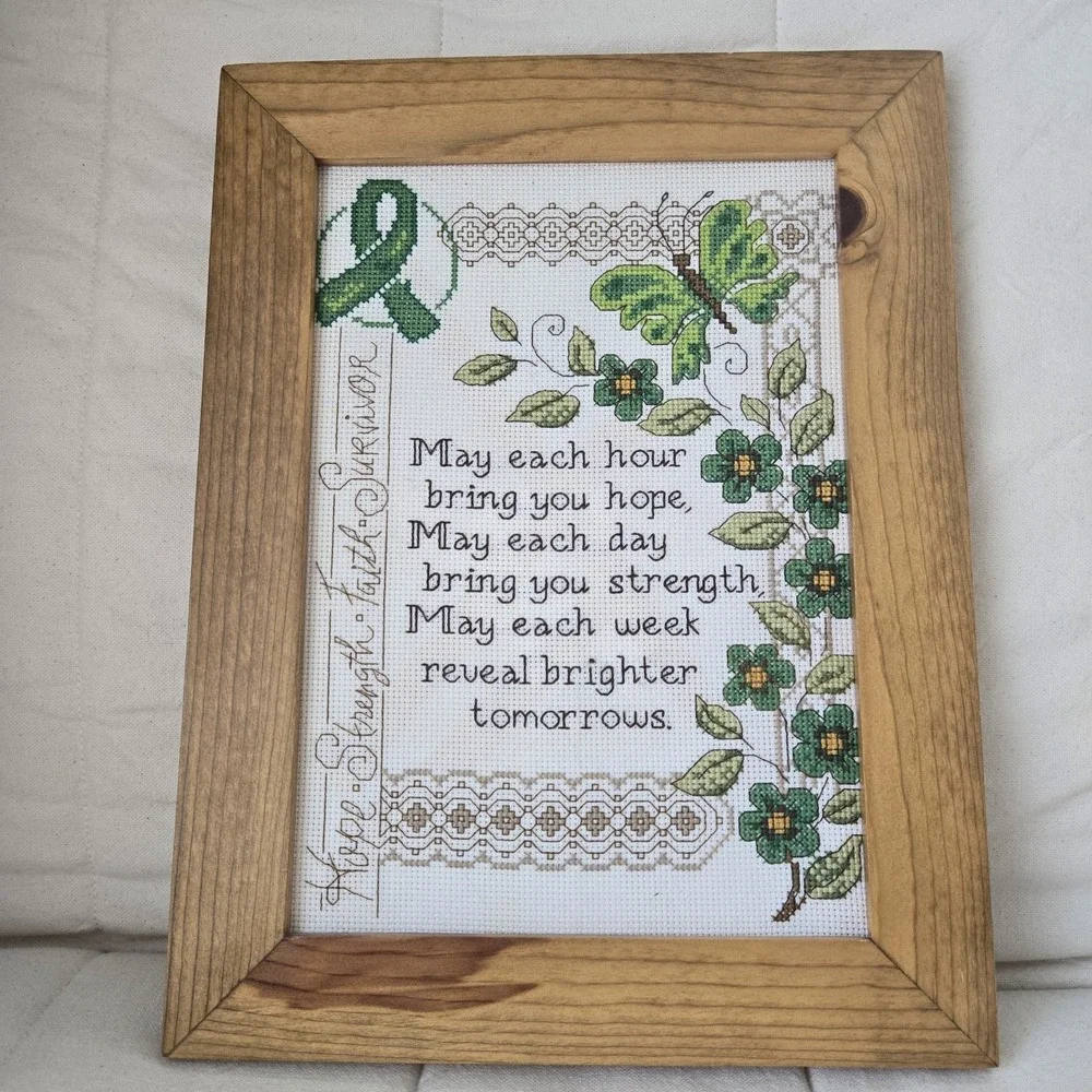 Cross Stitch Framed Breast Cancer Survivor Hope Strength